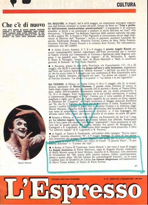 1976 : La doppia incostanza, Revue de presse