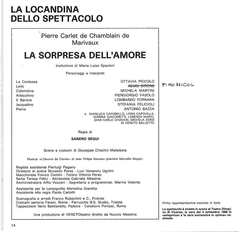 1989 : La sorpresa dell’amore (Sandro Sequi)