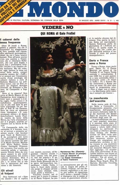 1976 : La doppia incostanza, Revue de presse
