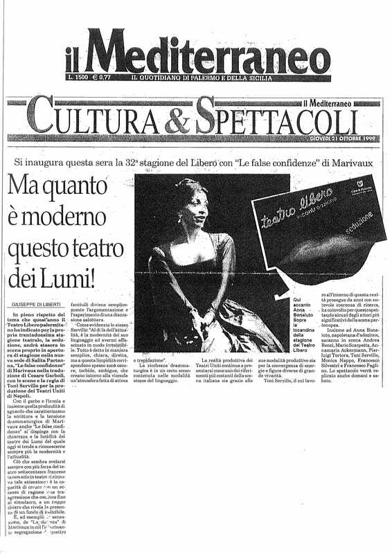 1998 : Le false confidenze (Toni Servillo), Revue de presse