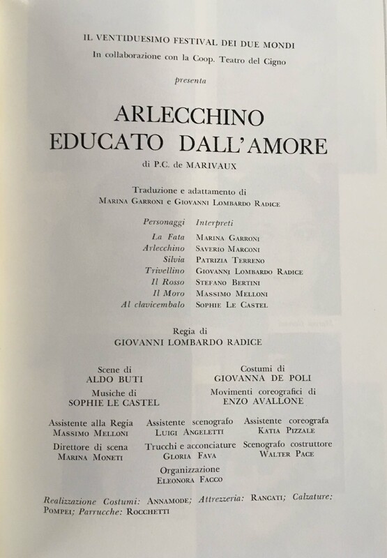 1979 : Arlecchino educato dall’amore (Giovanni Lombardo Radice) programme