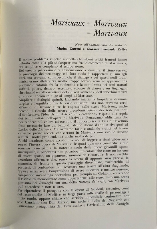 1979 : Arlecchino educato dall’amore (Giovanni Lombardo Radice) notes sur l’adaptation et la mise en scène
