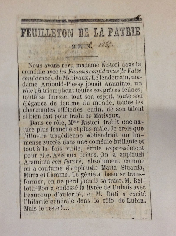 1857 : Le false confidenze, Revue de presse