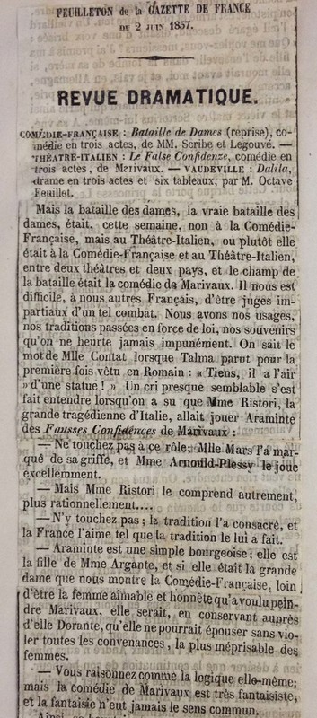 1857 : Le false confidenze, Revue de presse