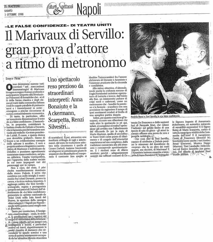 1998 : Le false confidenze (Toni Servillo), Revue de presse