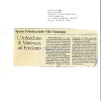 1988 : Arlecchino educato dall’amore (Marco Bernardi) revue de presse