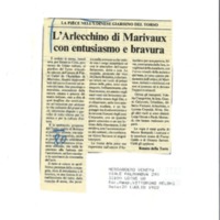 1988 : Arlecchino educato dall’amore (Marco Bernardi) revue de presse (reprises)