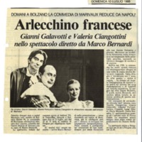 1988 : Arlecchino educato dall’amore (Marco Bernardi) revue de presse (reprises)