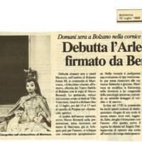 1988 : Arlecchino educato dall’amore (Marco Bernardi) revue de presse (reprises)