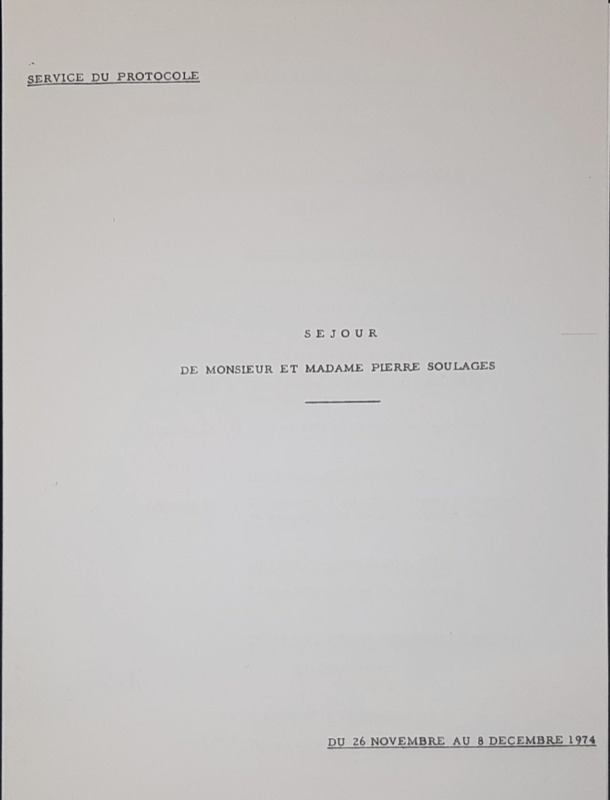 Programme protocolaire pour le séjour de Monsieur et Madame Pierre Soulages