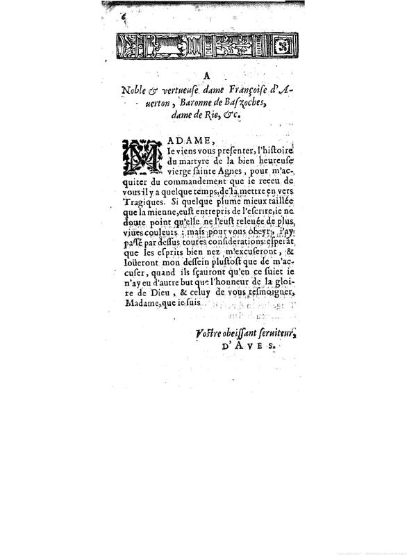 Dédicace de Tragédie de sainte Agnès Dédicace de Tragédie de sainte Agnès