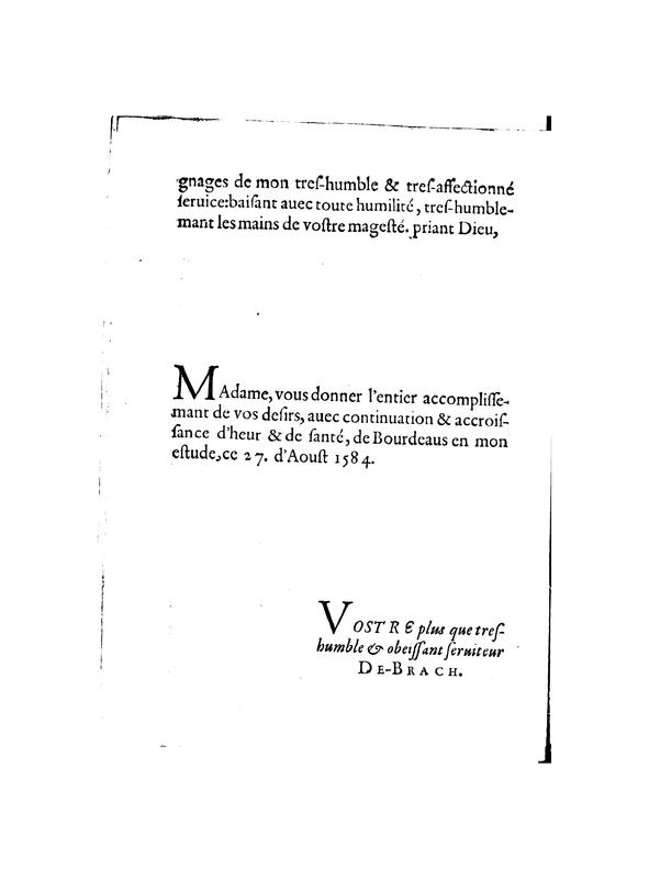 Dédicace de Imitations de Pierre de Brach Dédicace de Imitations de Pierre de Brach