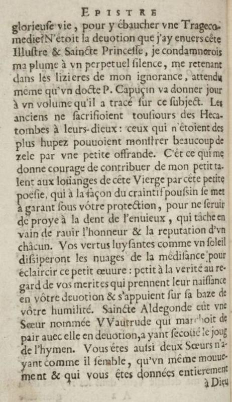 Dédicace de La très sainte et très admirable vie de Madame sainte Aldegonde Dédicace de La très sainte et très admirable vie de Madame sainte Aldegonde