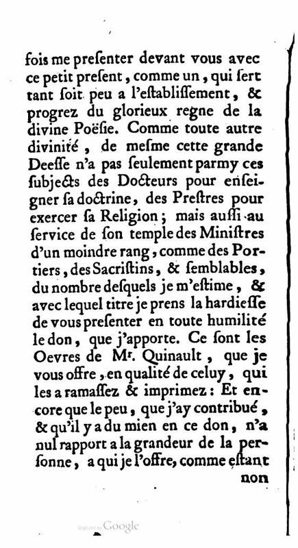 Dédicace de Le Théâtre de M. Quinault Dédicace de Le Théâtre de M. Quinault