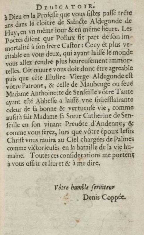 Dédicace de La très sainte et très admirable vie de Madame sainte Aldegonde Dédicace de La très sainte et très admirable vie de Madame sainte Aldegonde