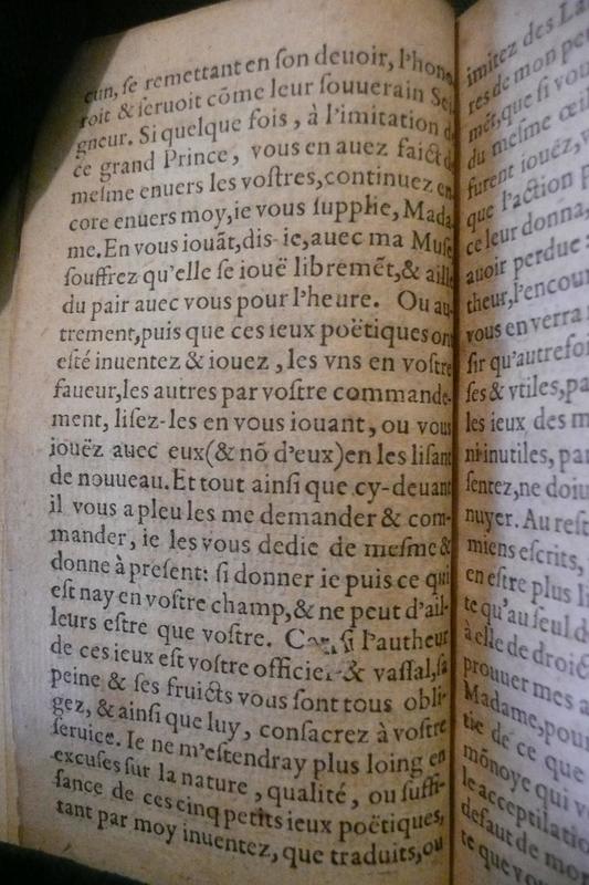 Dédicace des <em>Jeux Poétiques</em> dans <em>Les Œuvres du sieur de Fiefmelin</em> Dédicace des <em>Jeux Poétiques</em> dans <em>Les Œuvres du sieur de Fiefmelin</em>