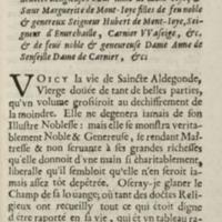 Dédicace de La très sainte et très admirable vie de Madame sainte Aldegonde
