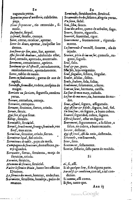 1621 - Adrian Tiffaine - Trésor des deux langues espagnole et française - BM Lyon