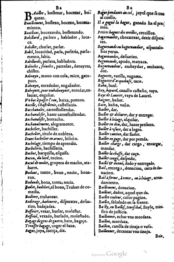 1621 - Adrian Tiffaine - Trésor des deux langues espagnole et française - BM Lyon