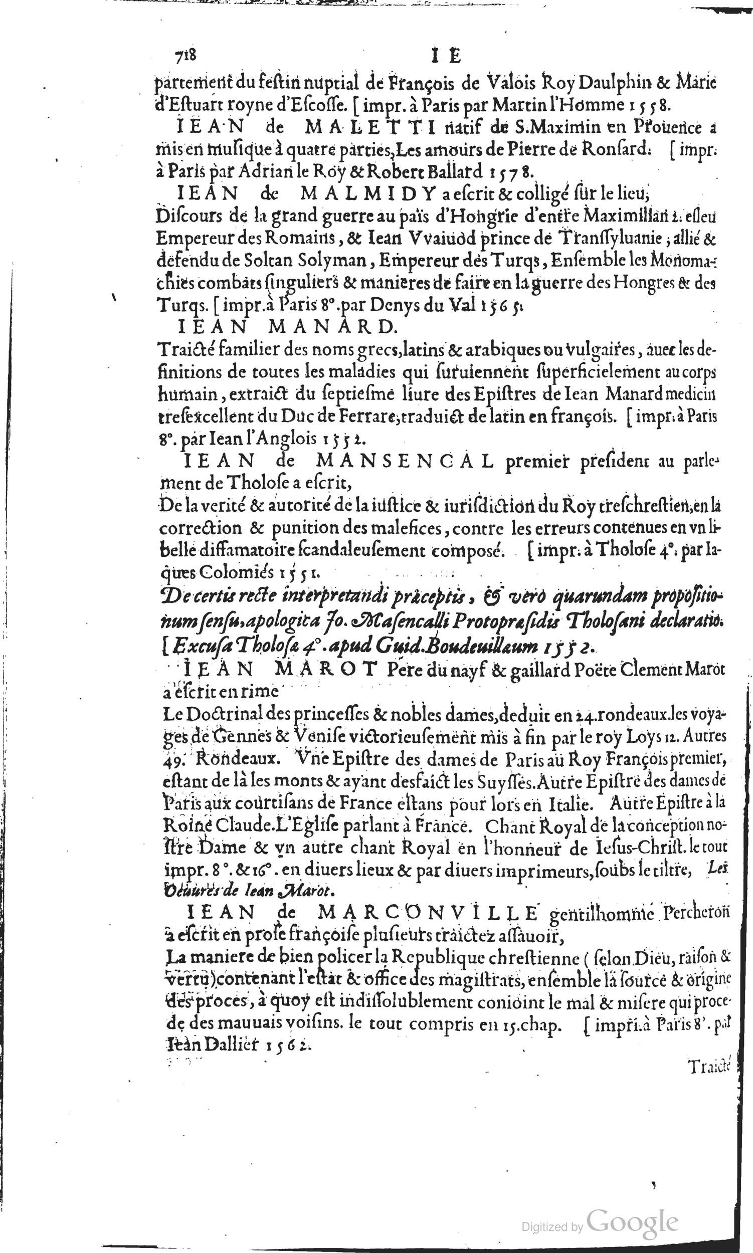 1585 - Barthélemy Honorat - Bibliothèques françaises - BSB Munich
