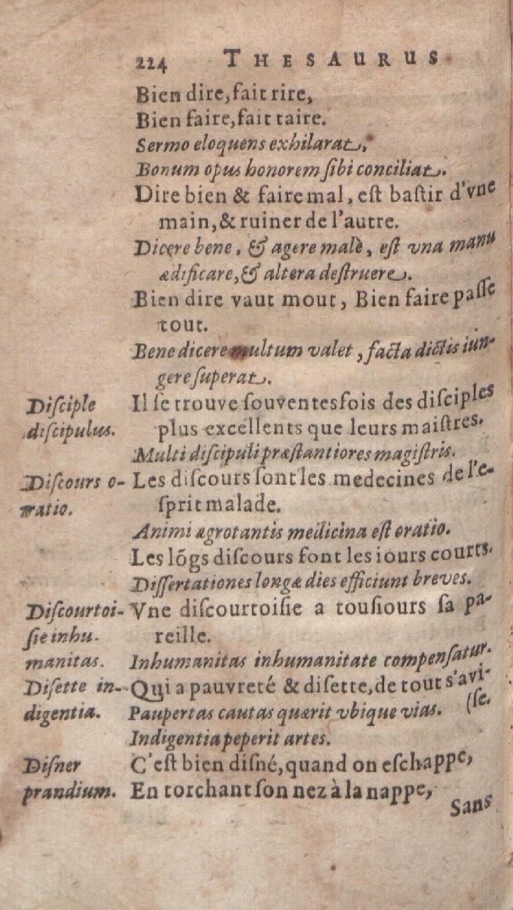 1612 - Dominicus Custos - Trésor des proverbes français  - Bibliopol-Olomuc