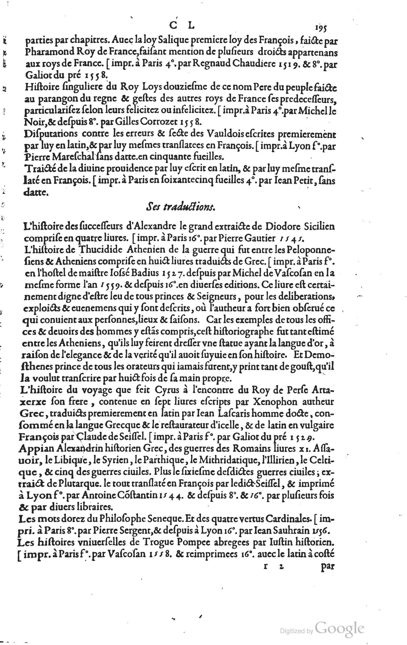 1585 - Barthélemy Honorat - Bibliothèques françaises - BSB Munich