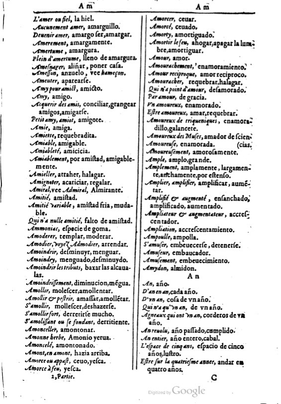 1616 - Veuve Marc Orry - Trésor des deux langues espagnole et française (Première et Seconde parties) - BM Lyon