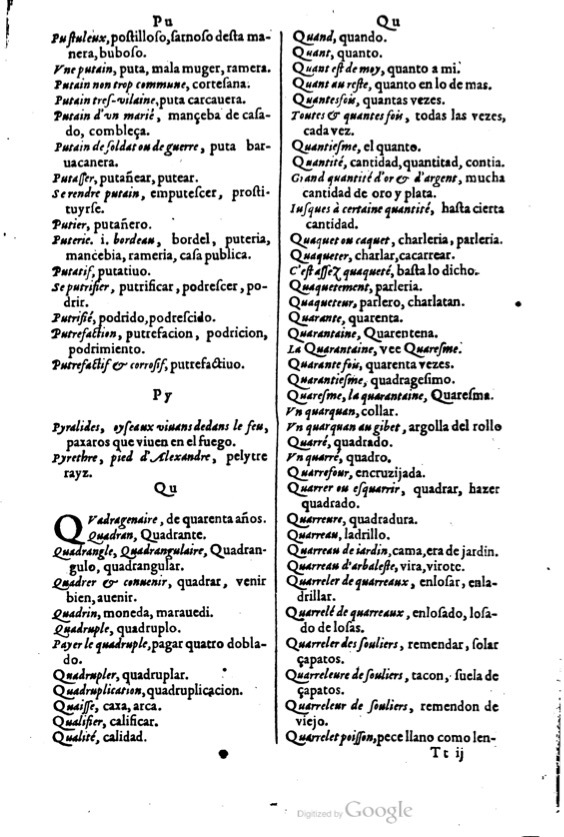 1621 - Adrian Tiffaine - Trésor des deux langues espagnole et française - BM Lyon