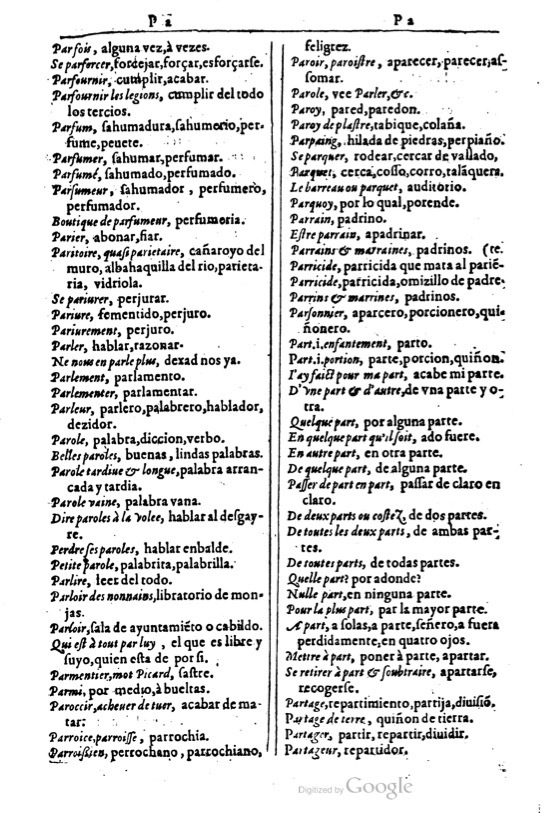 1616 - Veuve Marc Orry - Trésor des deux langues espagnole et française (Première et Seconde parties) - BM Lyon