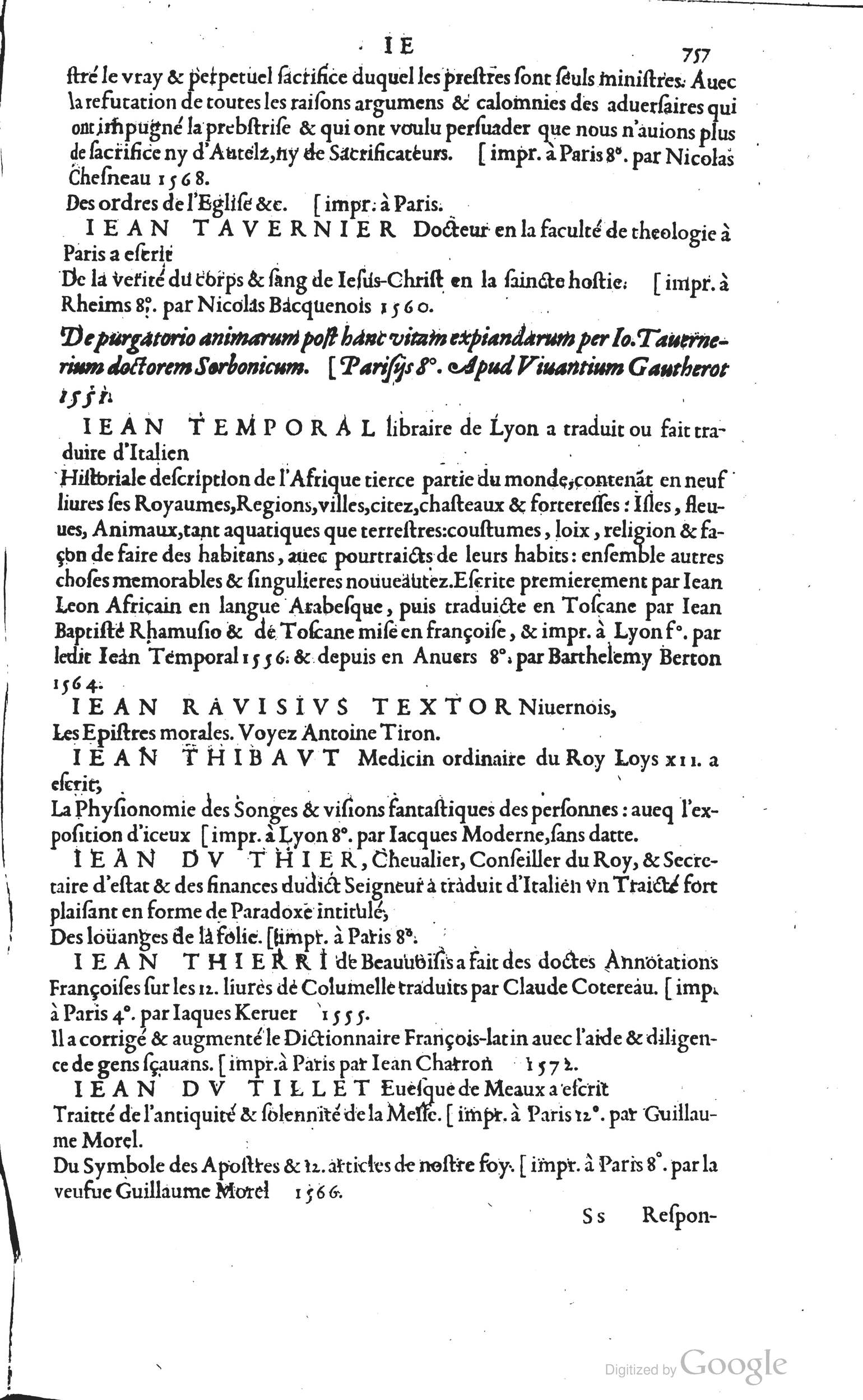 1585 - Barthélemy Honorat - Bibliothèques françaises - BSB Munich