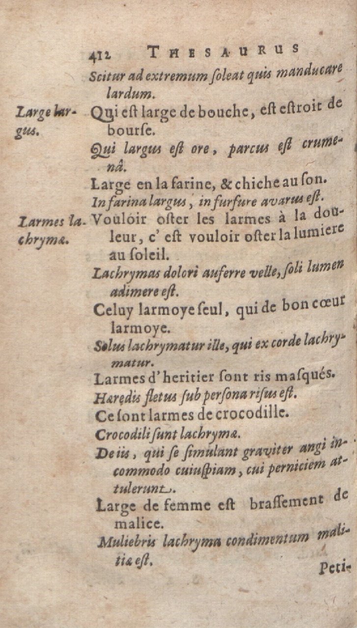 1612 - Dominicus Custos - Trésor des proverbes français  - Bibliopol-Olomuc