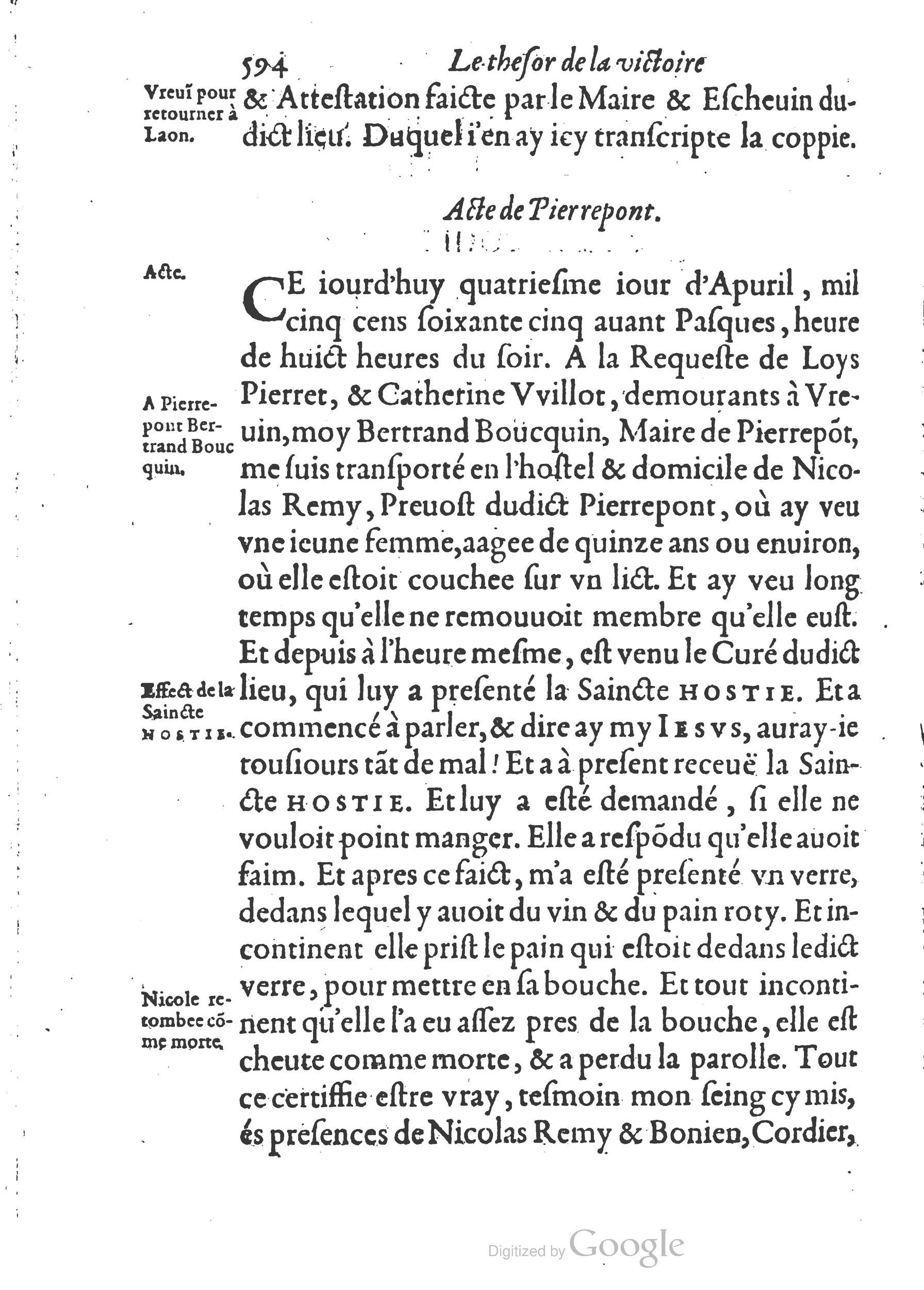 1578 - Nicolas Chesneau - Trésor et entière histoire de la triomphante victoire du corps de Dieu sur l’esprit malin - British Library 1578 - Nicolas Chesneau - Trésor et entière histoire de la triomphante victoire du corps de Dieu sur l’esprit malin - British Library