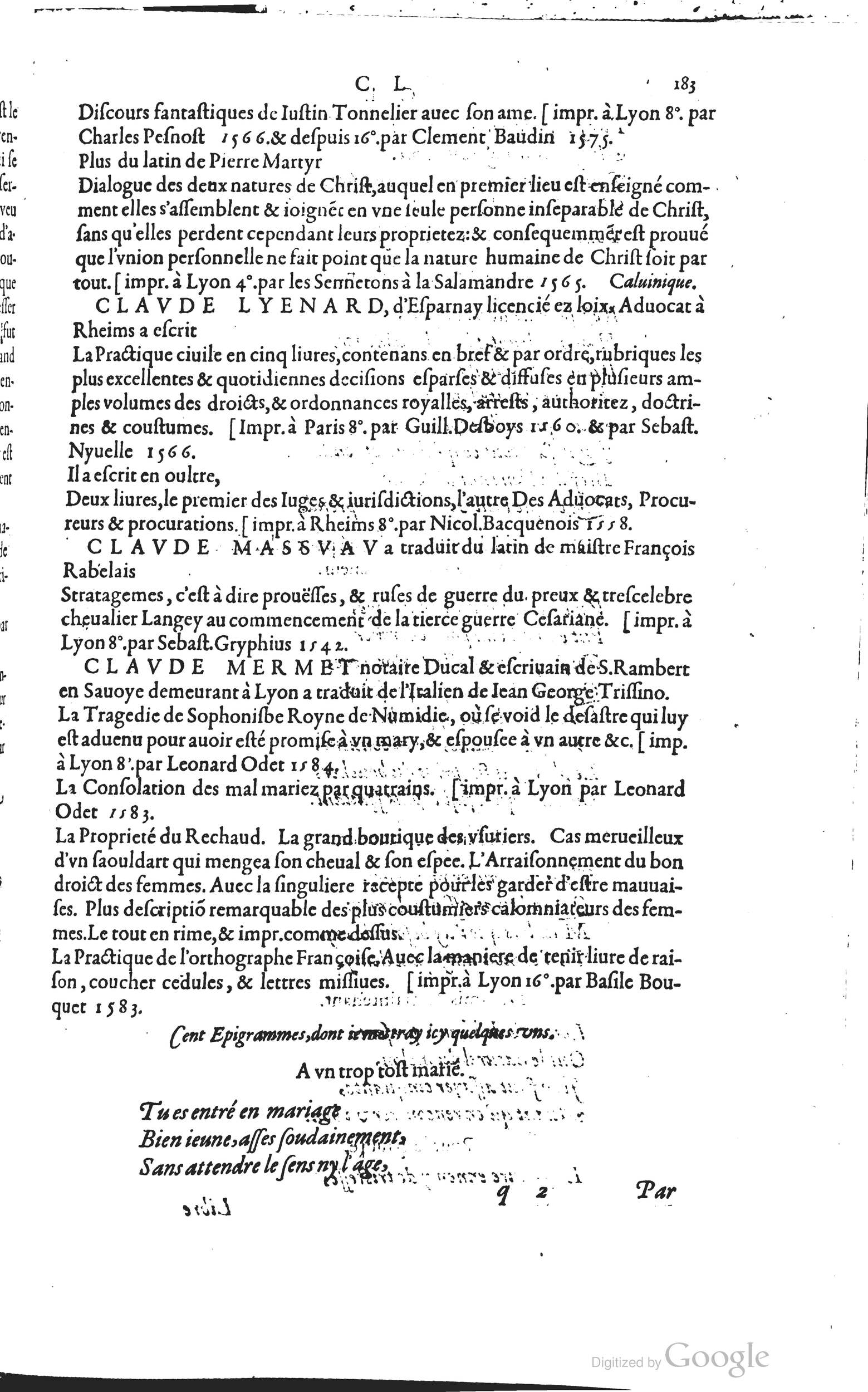 1585 - Barthélemy Honorat - Bibliothèques françaises - BSB Munich