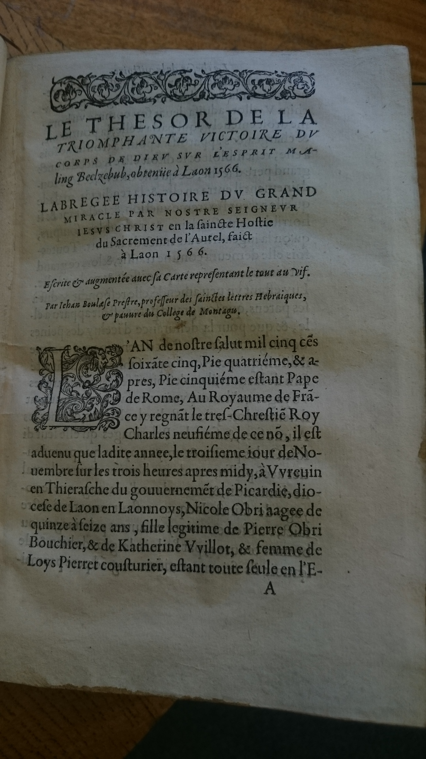 1578 - Nicolas Chesneau - Trésor et entière histoire de la triomphante victoire du corps de Dieu sur l’esprit malin - Douai Quincy