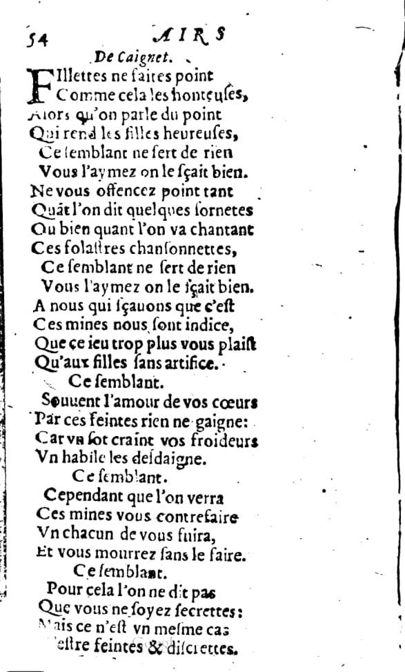 1606 - Théodore Reinsart - Trésor des chansons amoureuses recueillies des plus excellents airs de cour - Livre I - NK ČR Prague