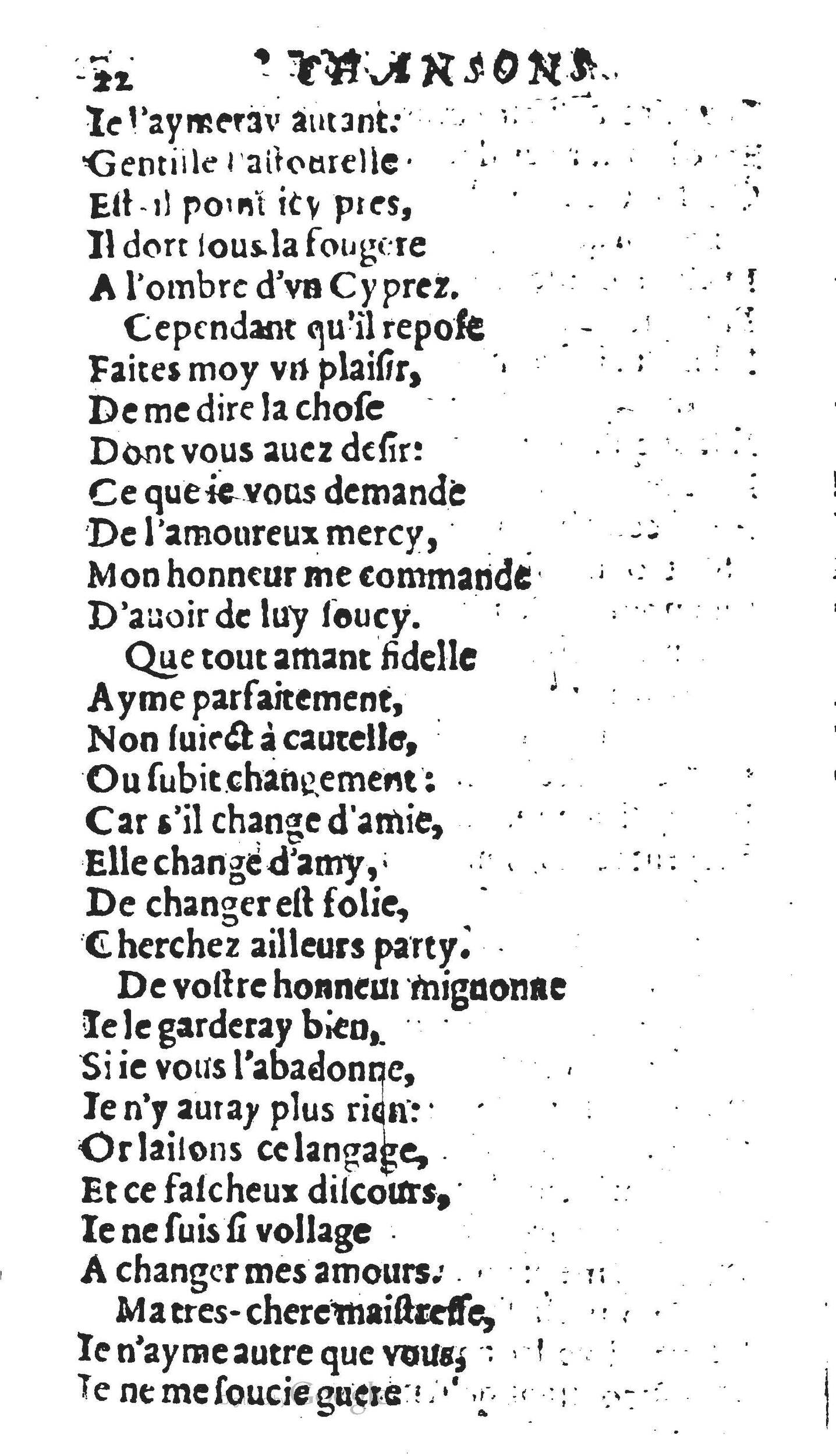 1606 - Théodore Reinsart - Trésor des chansons amoureuses recueillies des plus excellents airs de cour - Livre II - NK ČR Prague
