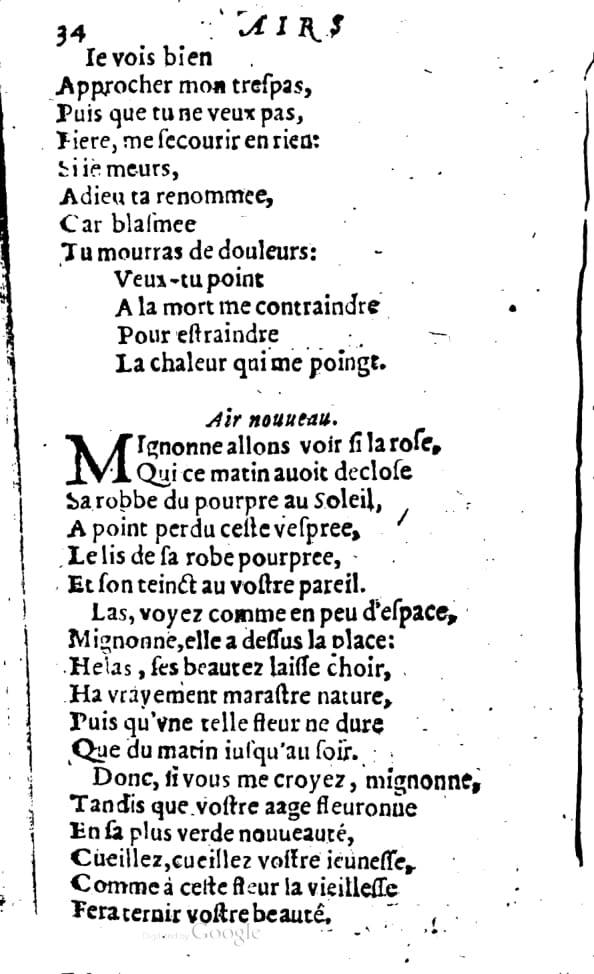 1606 - Théodore Reinsart - Trésor des chansons amoureuses recueillies des plus excellents airs de cour - Livre I - NK ČR Prague