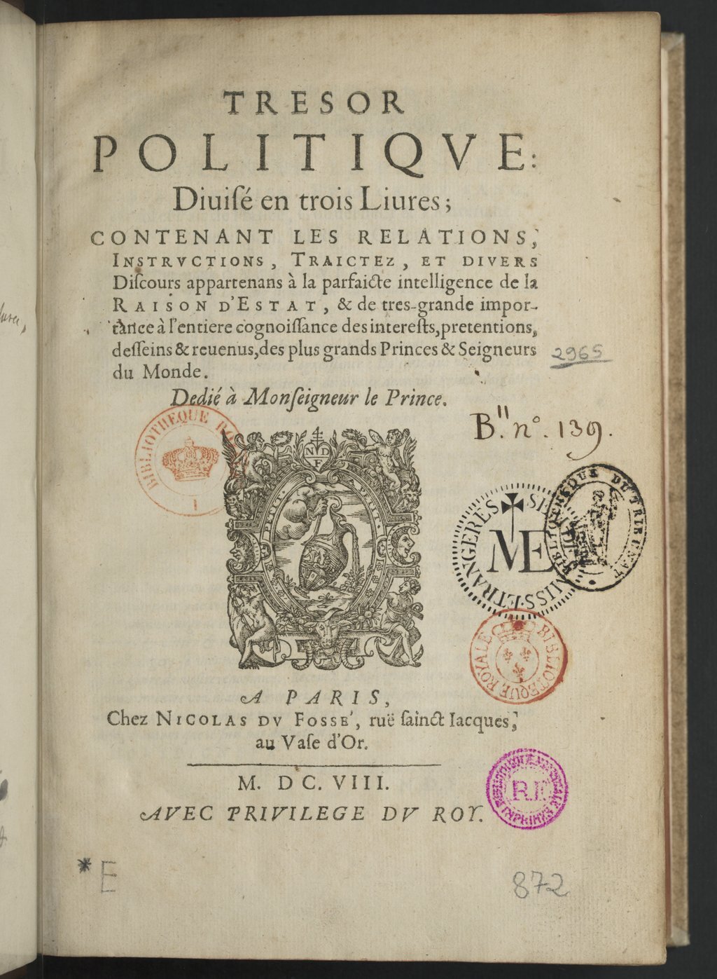 1608 - Nicolas Du Fossé - Trésor politique - BnF Tolbiac