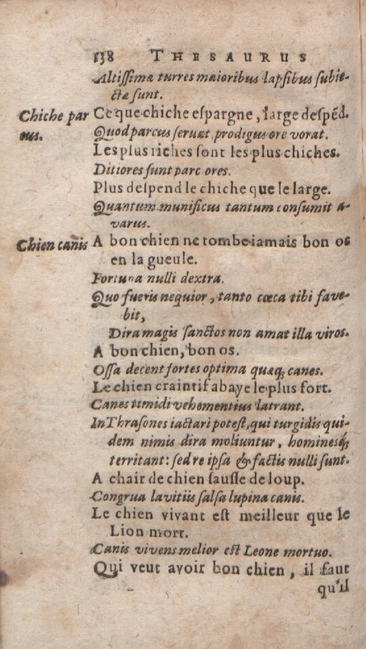 1612 - Dominicus Custos - Trésor des proverbes français  - Bibliopol-Olomuc