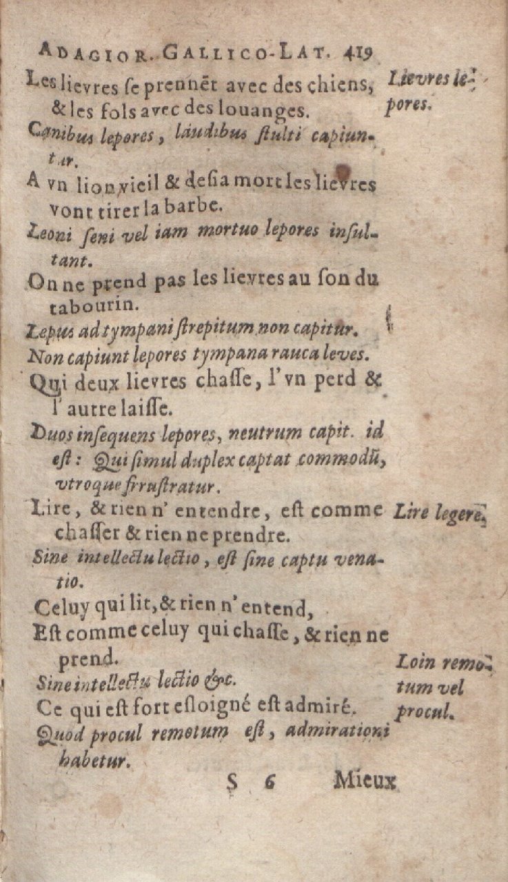 1612 - Dominicus Custos - Trésor des proverbes français  - Bibliopol-Olomuc