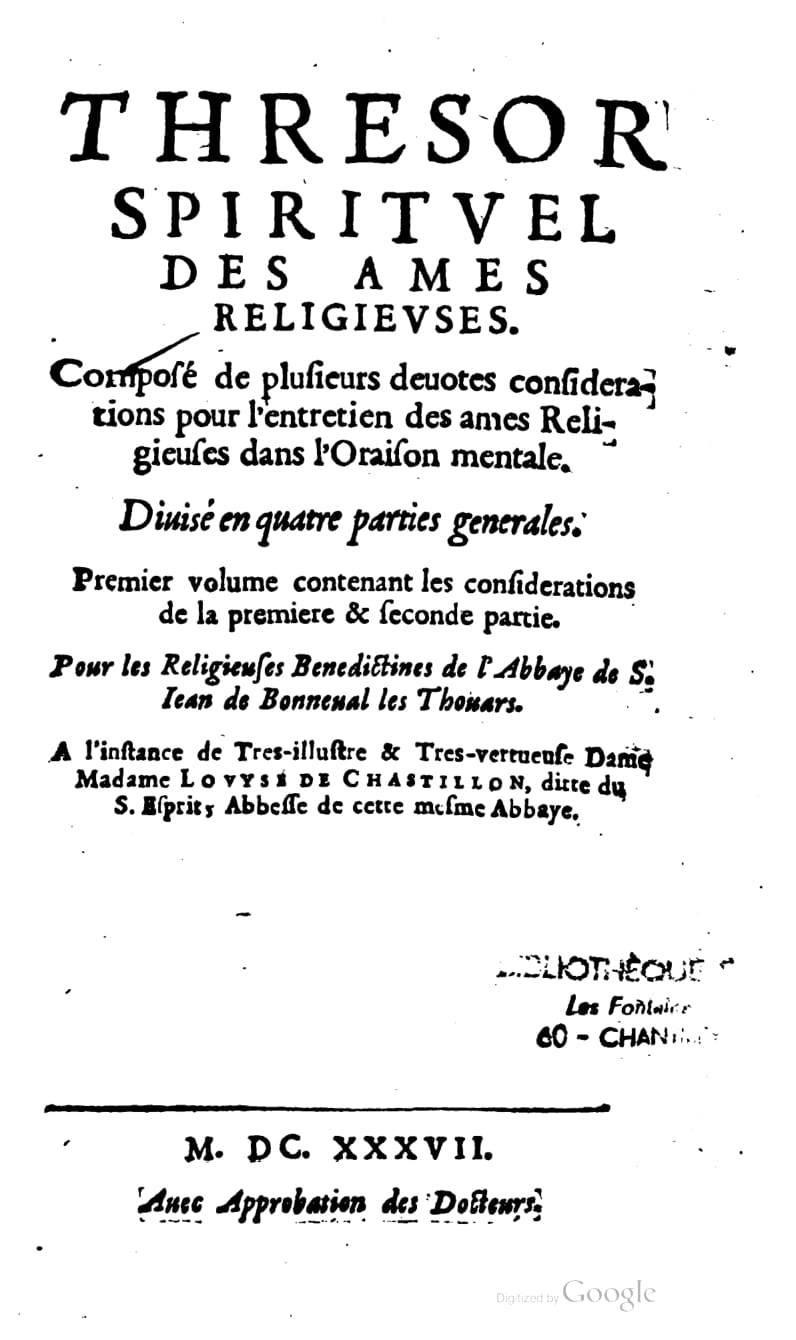 1637 - s.n. - Trésor spirituel des âmes religieuses - BM Lyon