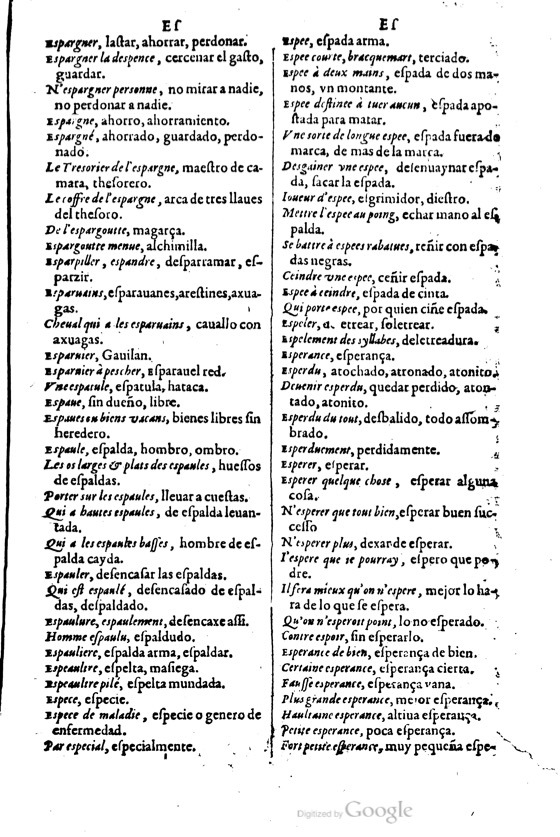 1621 - Adrian Tiffaine - Trésor des deux langues espagnole et française - BM Lyon