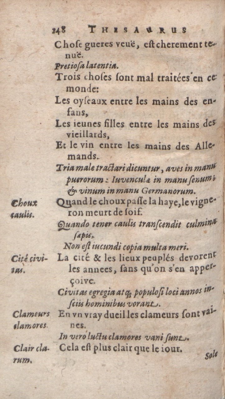 1612 - Dominicus Custos - Trésor des proverbes français  - Bibliopol-Olomuc