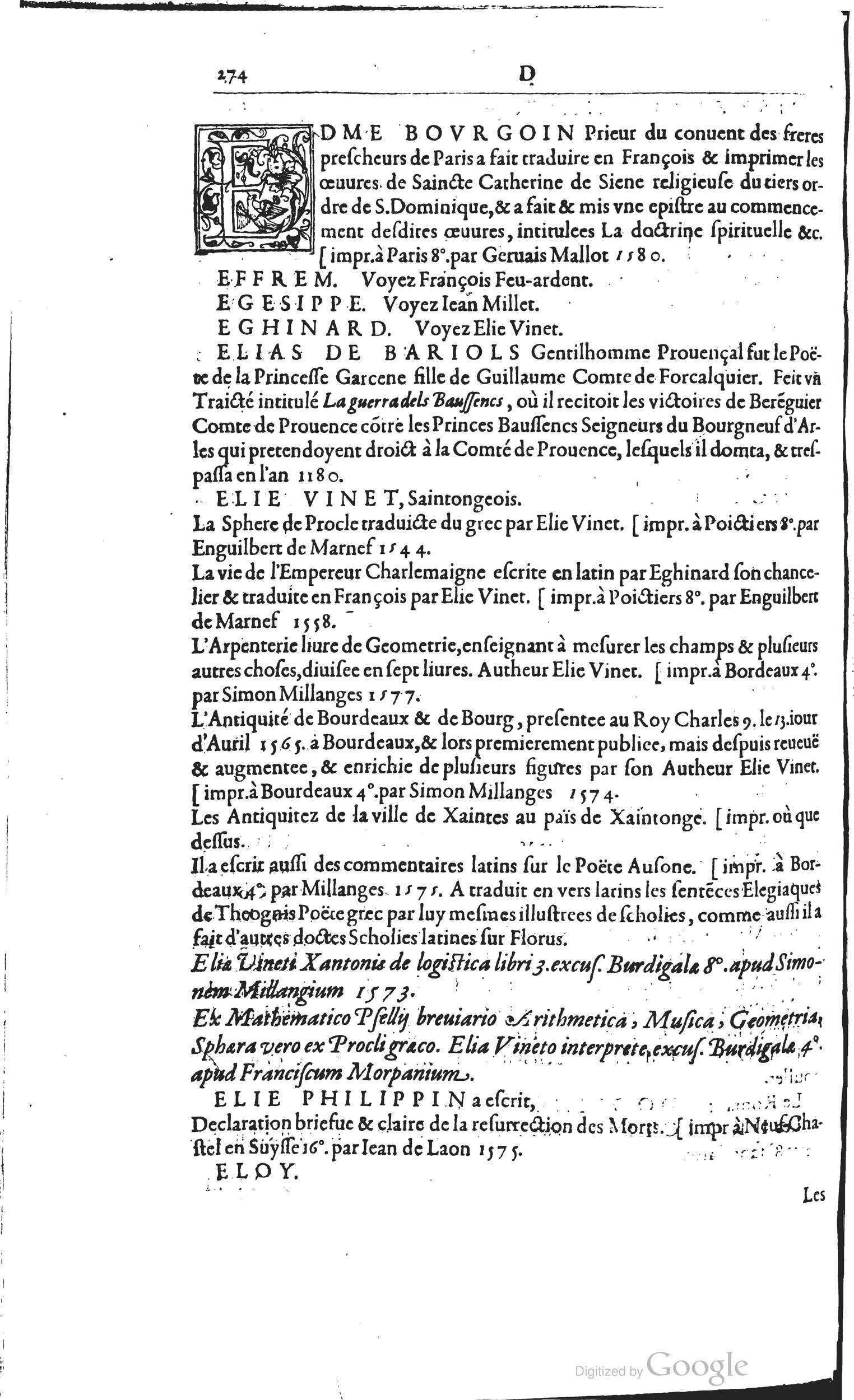 1585 - Barthélemy Honorat - Bibliothèques françaises - BSB Munich