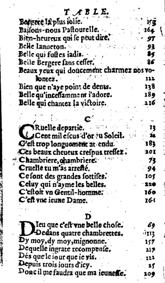 1606 - Théodore Reinsart - Trésor des chansons amoureuses recueillies des plus excellents airs de cour - Livre I - NK ČR Prague