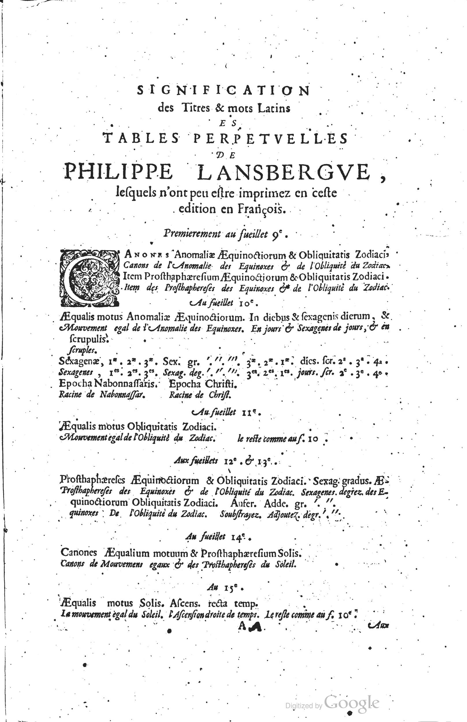 1634 - Zacharie Roman - Les Tables perpétuelles - Universiteit Leiden