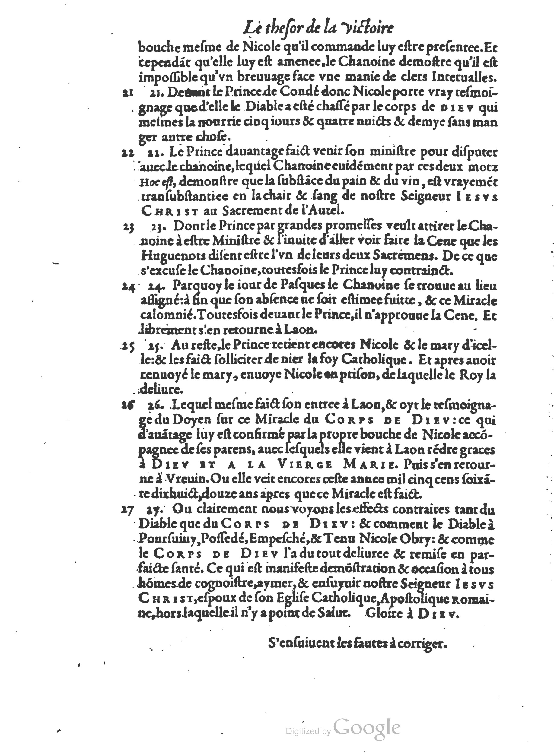 1578 - Nicolas Chesneau - Trésor et entière histoire de la triomphante victoire du corps de Dieu sur l’esprit malin - British Library