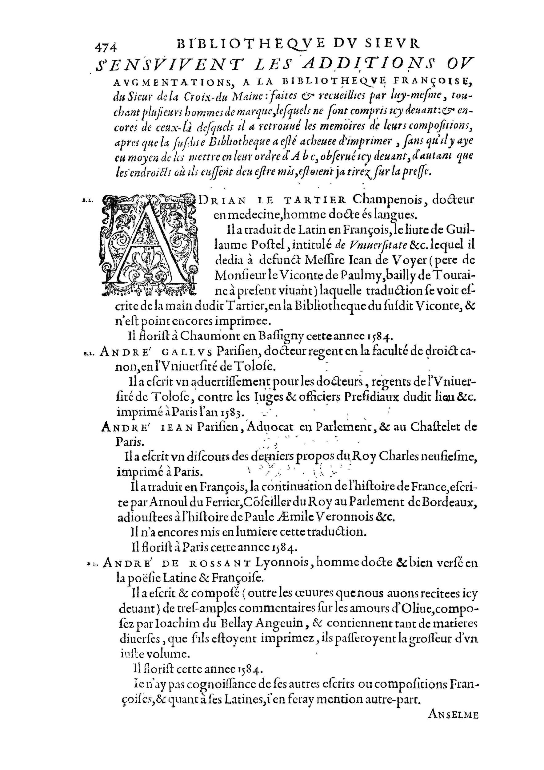 1584 - Abel L&#039;Angelier - Bibliothèques françaises - BnF