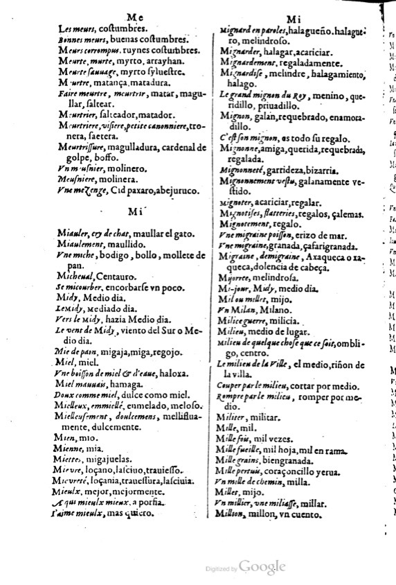 1621 - Adrian Tiffaine - Trésor des deux langues espagnole et française - BM Lyon