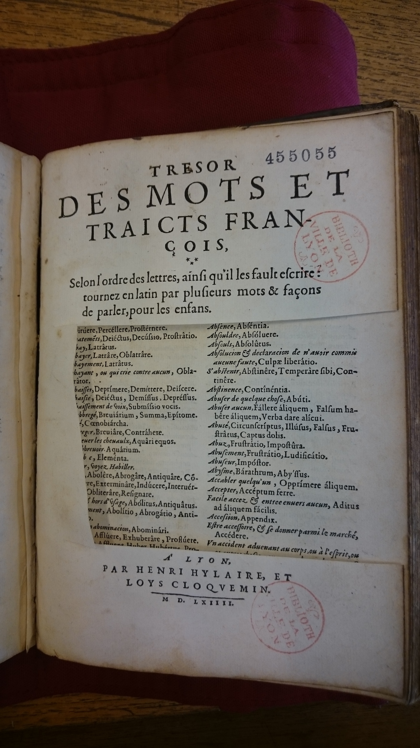 1564 - Henri Hylaire et Louis Cloquemin - Trésor des mots et traits français - BM Lyon